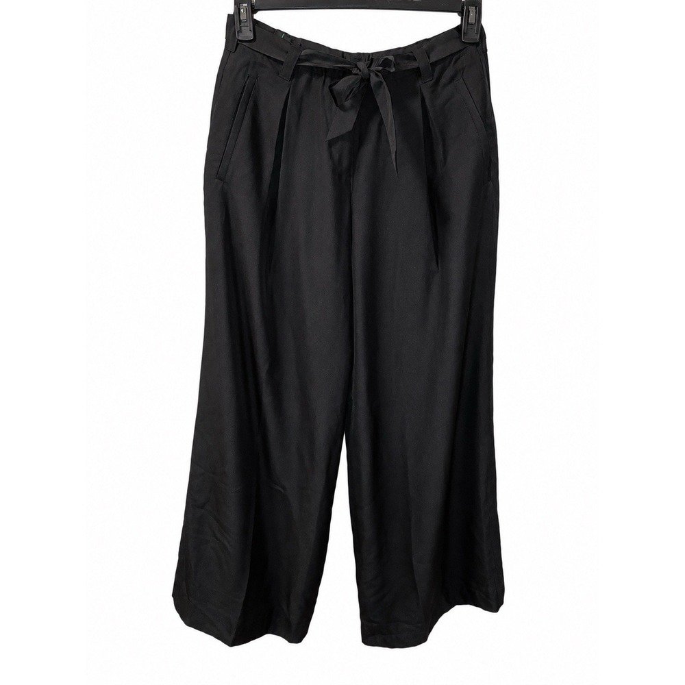 J. Peterman Pants Ribbon Belt Wide Leg Black Sz 8 NWOT Silk Wool Crepe Dressy